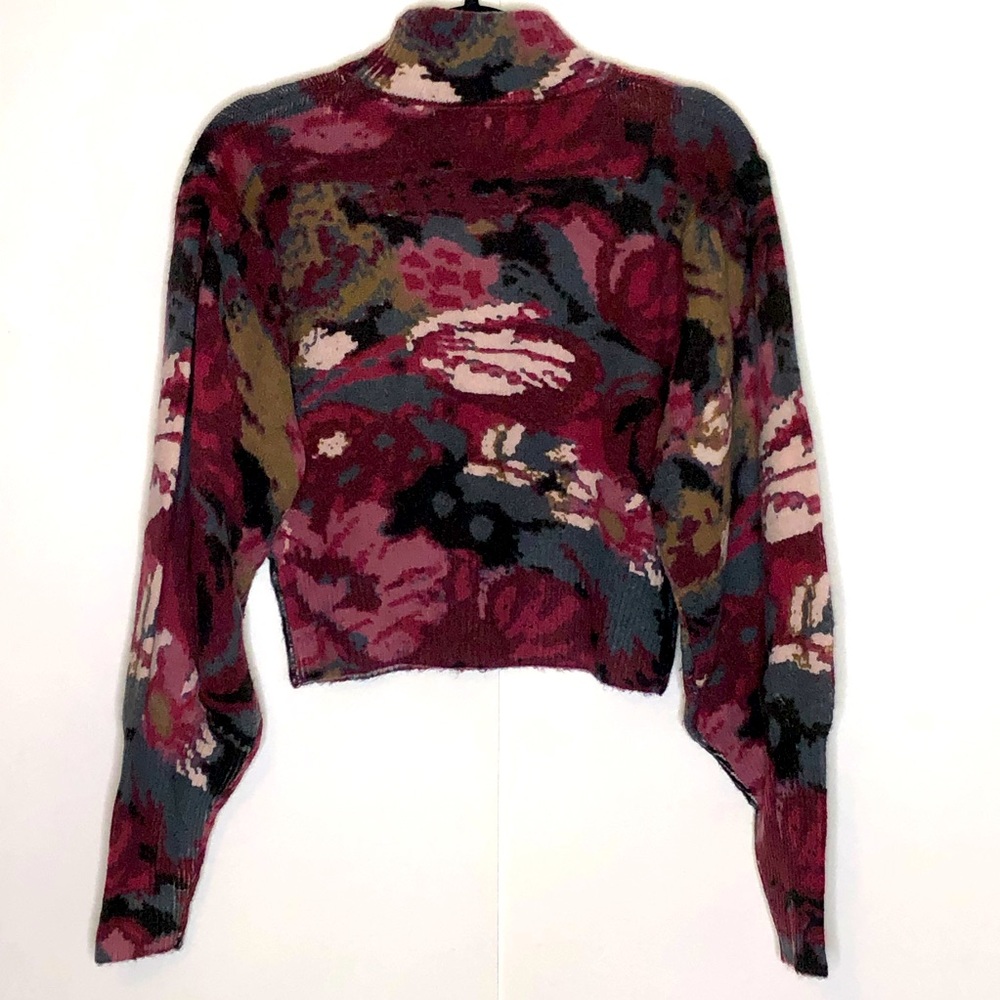 Zara Floral Cropped Mock Neck Sweater